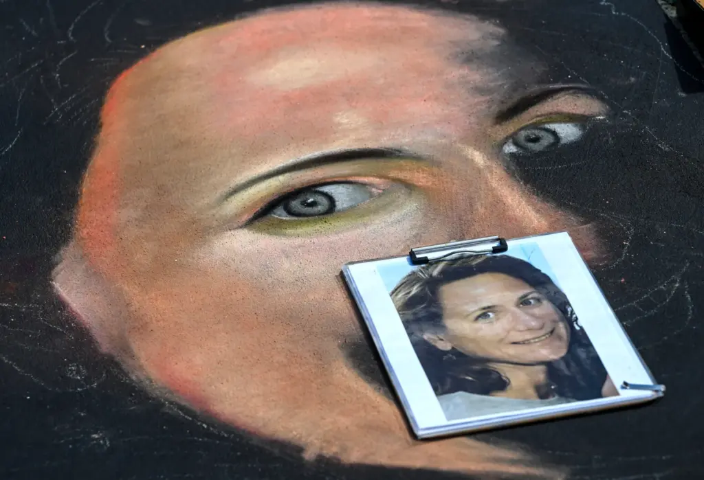 A half-finished chalk drawing of Lauren Catuzzi Grandcolas, a passenger...