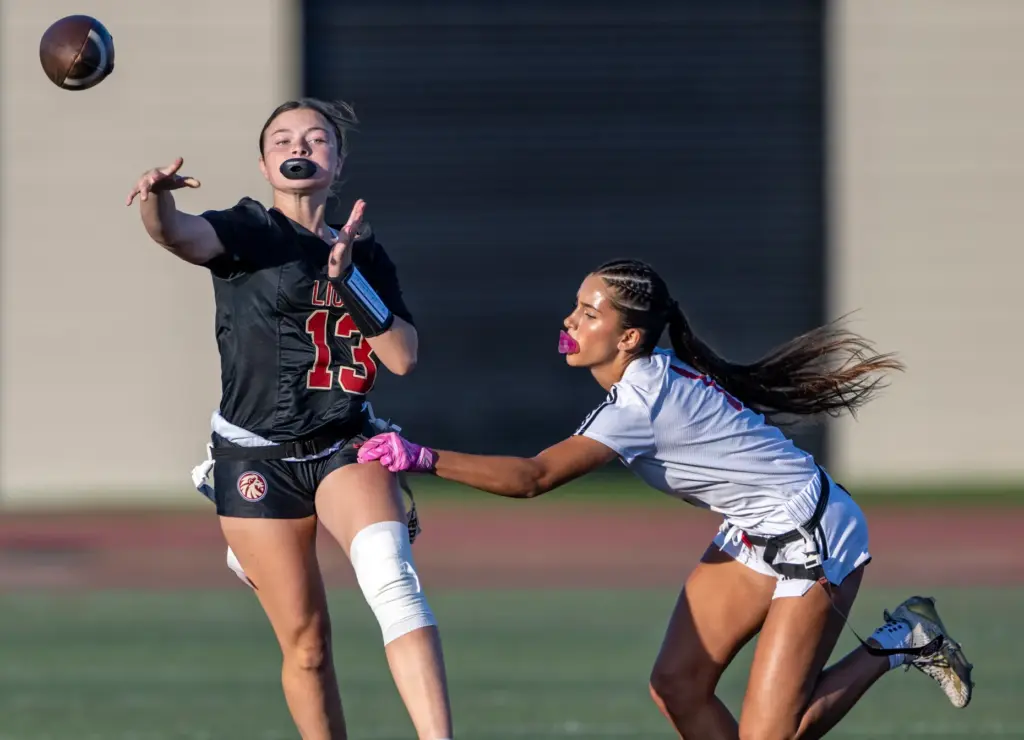 JSerra quarterback Kate Meier (13) throws the ball during a...