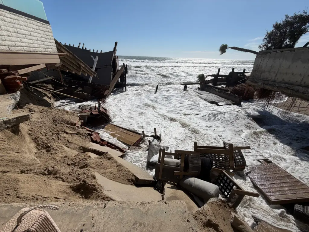 The remains of a home’s deck along Beach Road in...