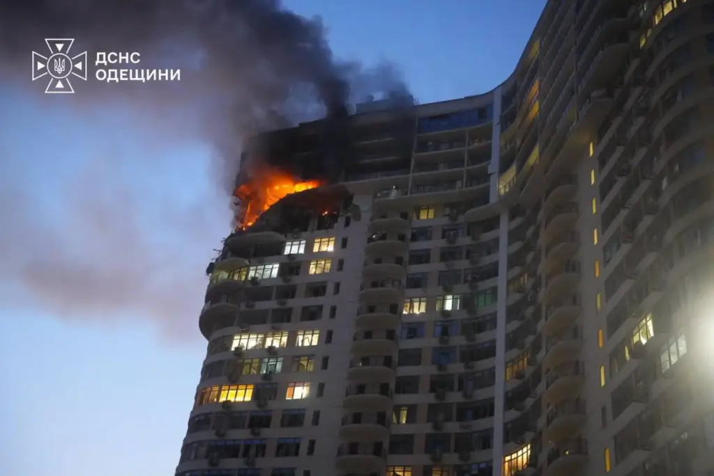 In this photo provided by the Ukrainian Emergency Service, a...