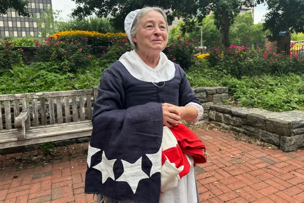Carol Spacht, an actor from Historic Philadelphia, poses for a...