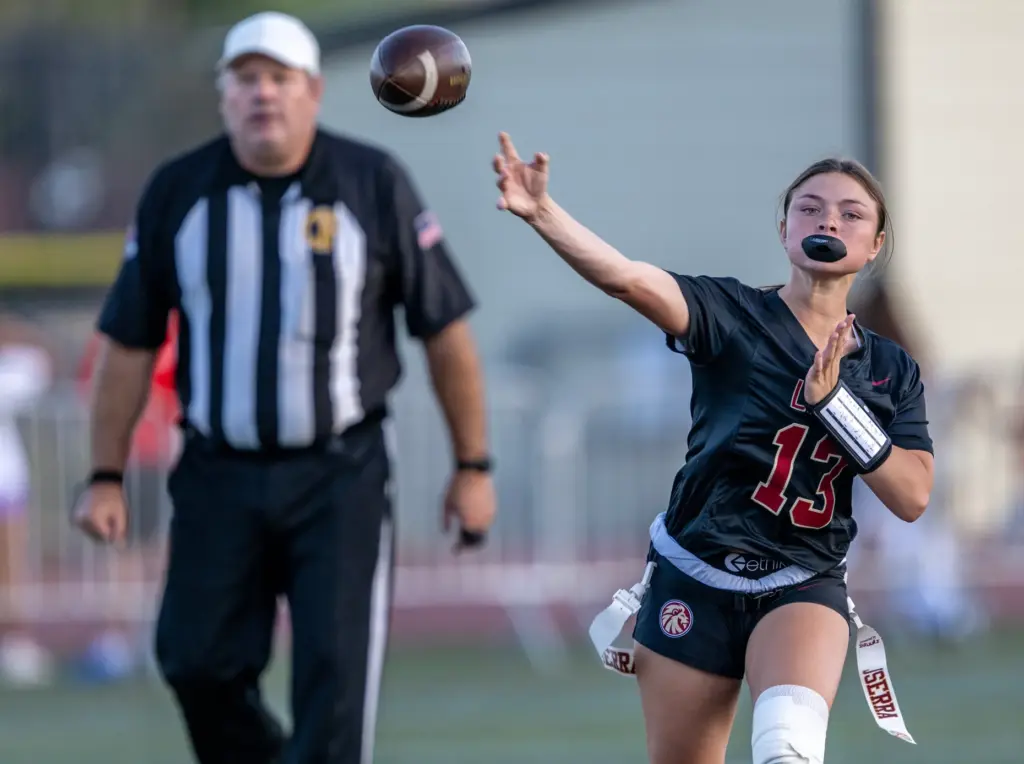 JSerra quarterback Kate Meier (13) throws the ball during a...