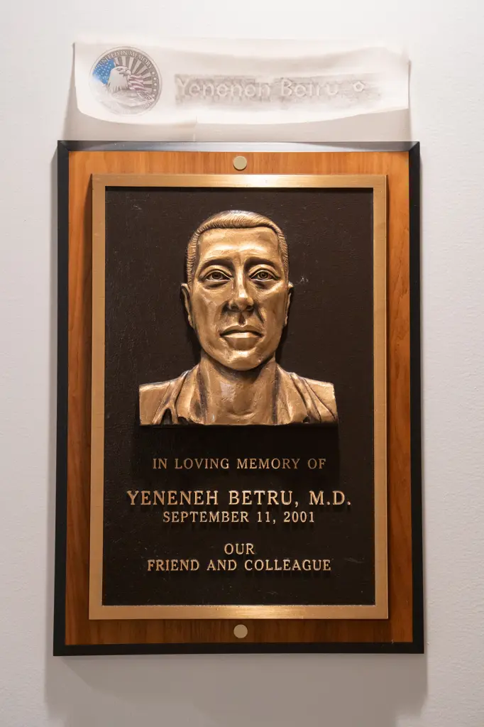 A plaque at Providence Saint Joseph Medical Center in Burbank,...