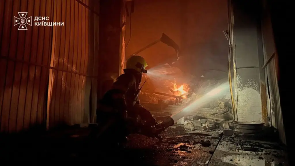 In this photo provided by the Ukrainian Emergency Service, firefighters...