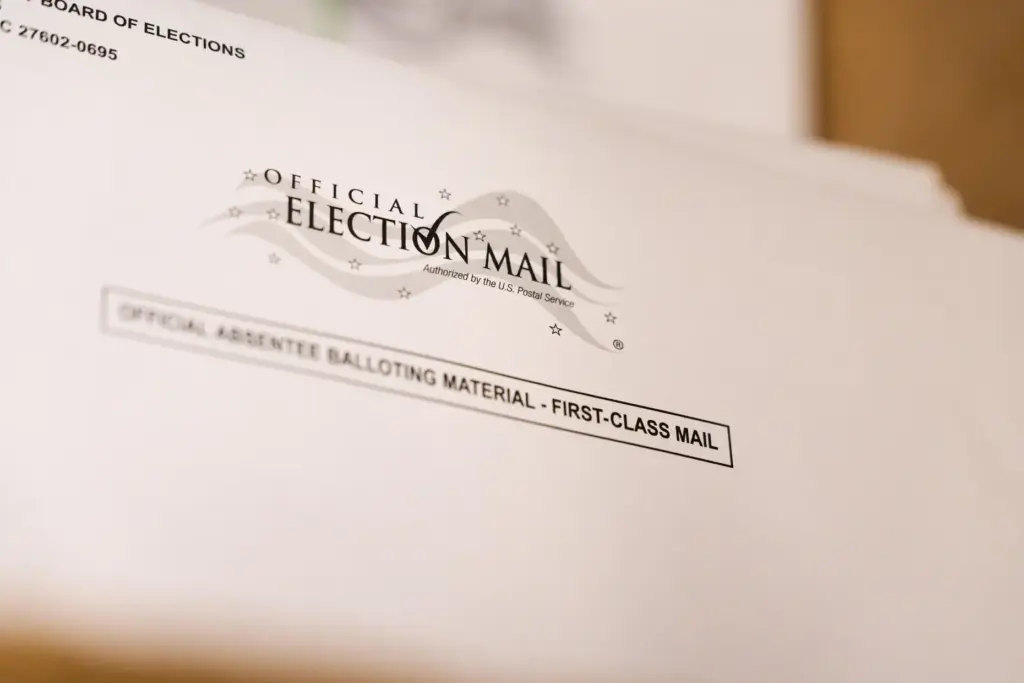 Envelopes for mail-in ballots at the Wake County Board of...