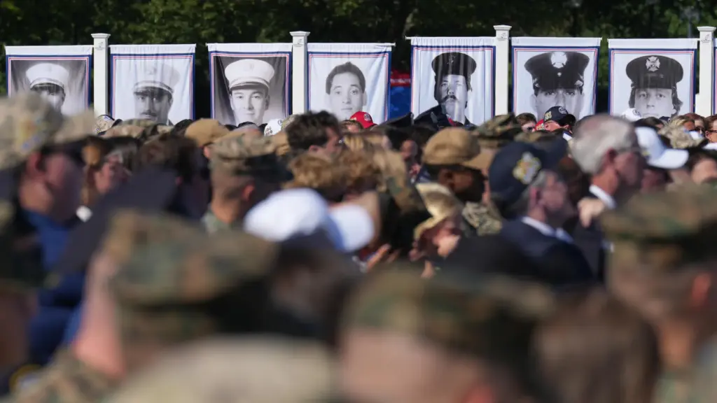 Photos are on display during the Tunnel to Towers Foundation...
