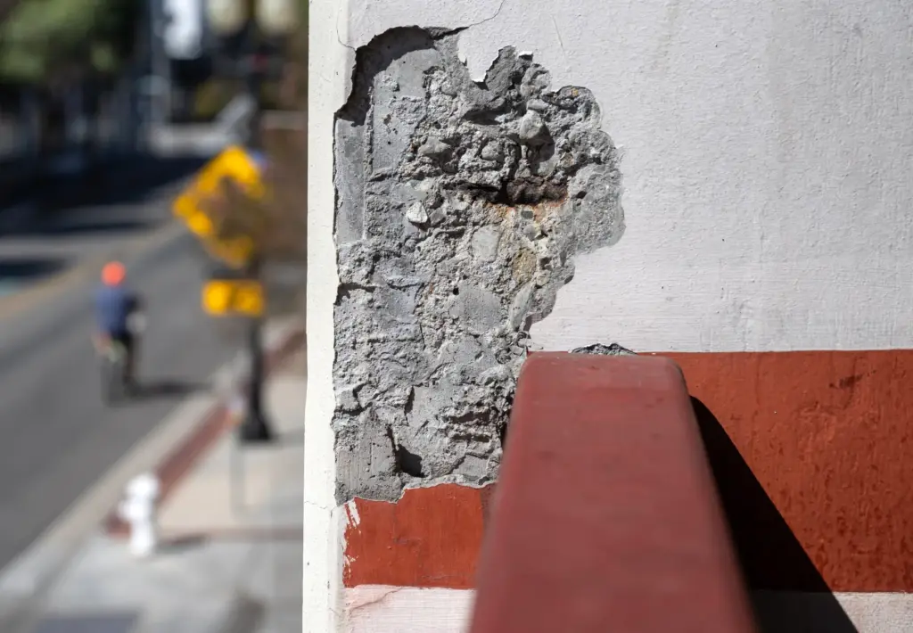 The Artist Village parking structure in downtown Santa Ana shows...