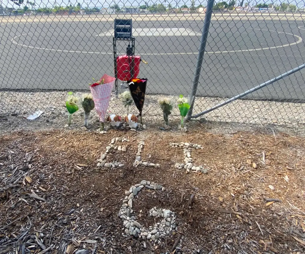 Flowers and rocks pay tribute to helicopter pilot George Marciniw...