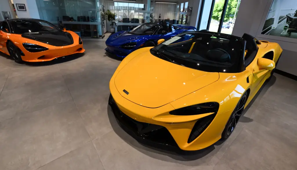A solar yellow McLaren Artura Spider worth $290,000 at Lamborghini...