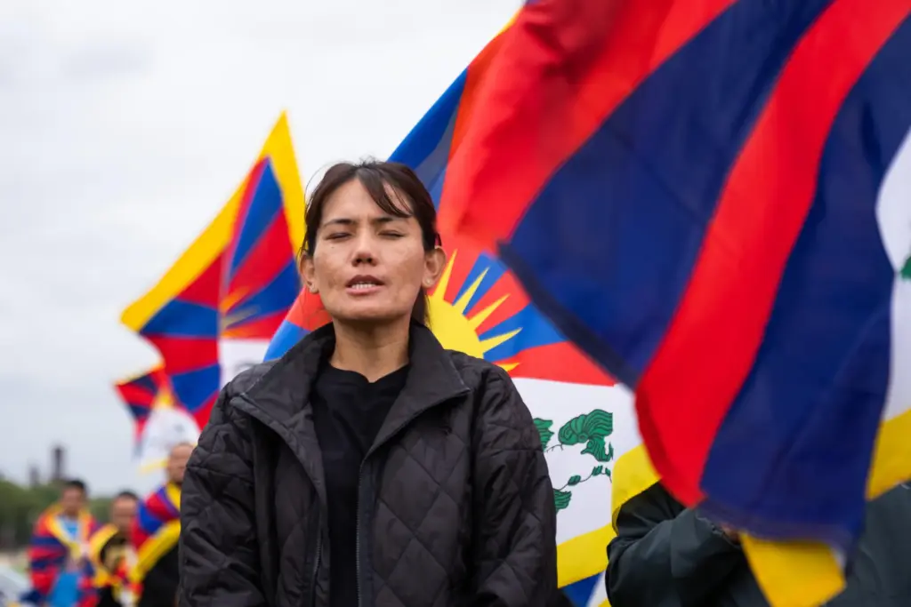 Pro-Tibet independence protesters demonstrate near the U.S. Capitol.