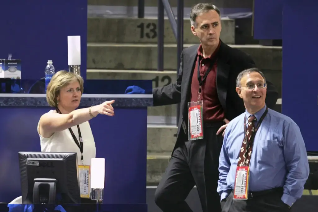 Sandy Johnson, Tom Curley and Mike Silverman during the 2004 Democratic National Convention.