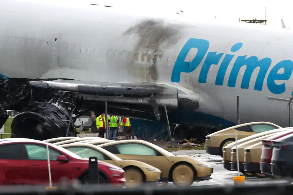 An Amazon cargo plane sits at Miami International Airport after...