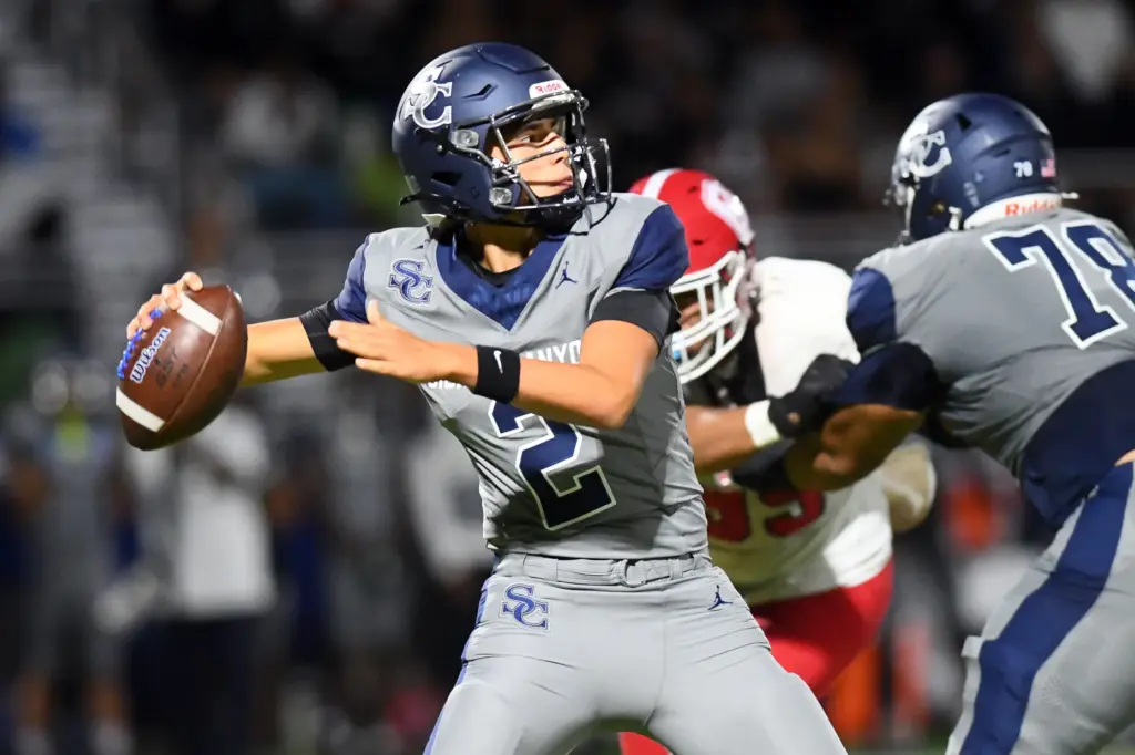 Sierra Canyonâs Demarco Hernandez throws a pass against Orange Lutheran...