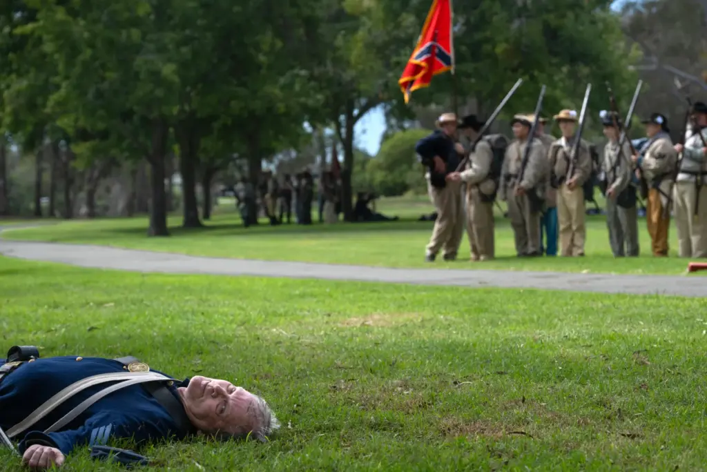 A Union soldier is a casualty of war against the...