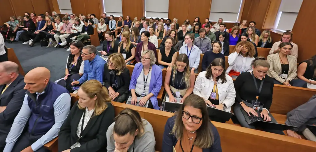 People attend the Lindsay Clancy trial in Plymouth, Massachusetts.