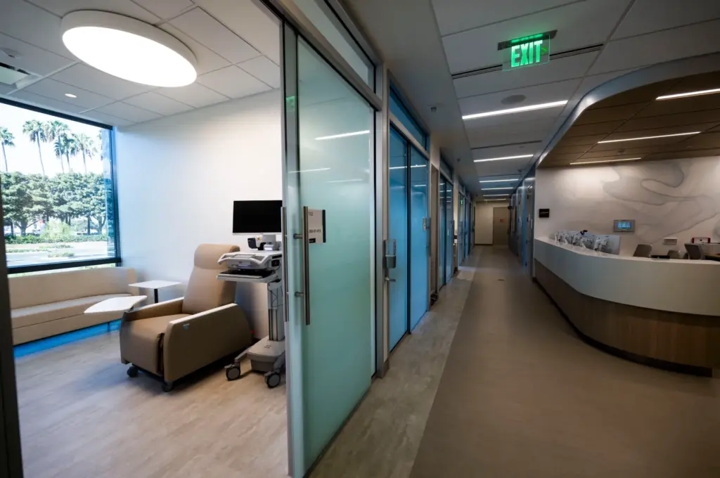 An infusion room in the Cancer and Digestive Outpatient Pavilion...