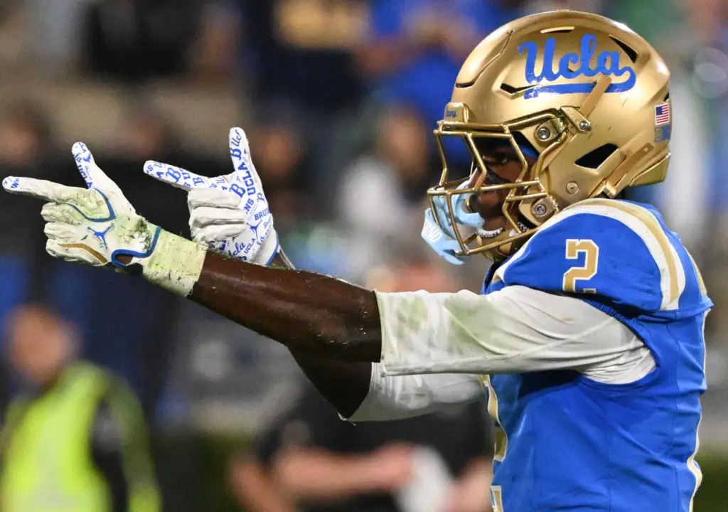 Wide receiver Brian Rowe Jr. (2) of the UCLA Bruins...