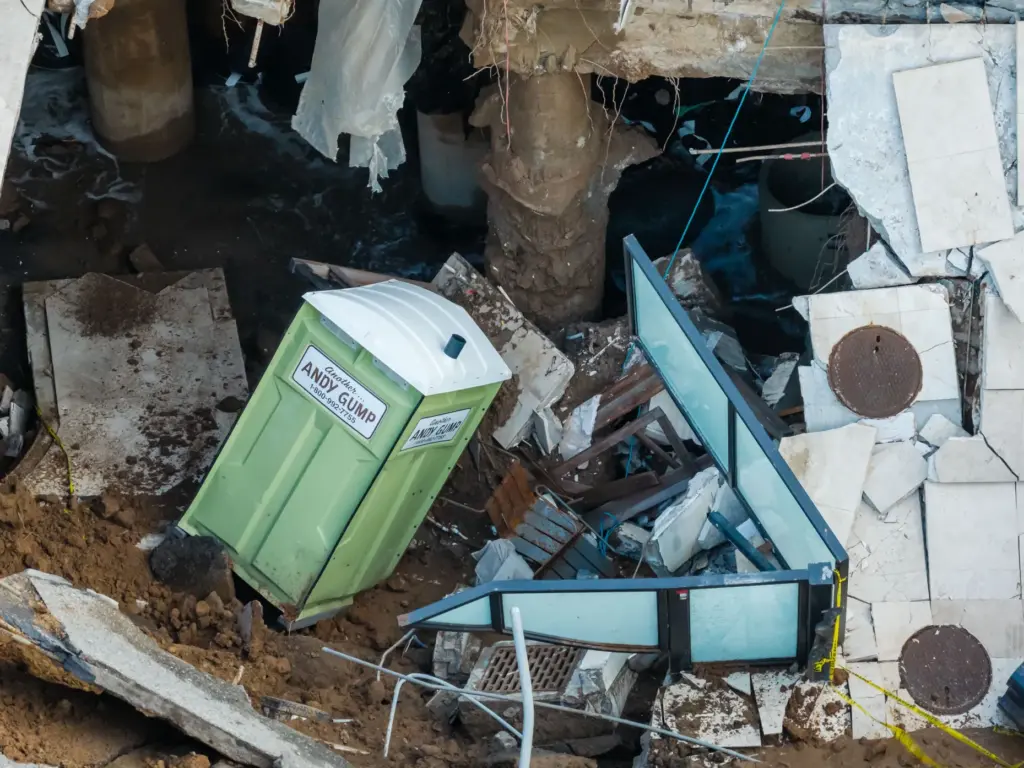 An aerial view of a sinkhole which collapsed the driveway...