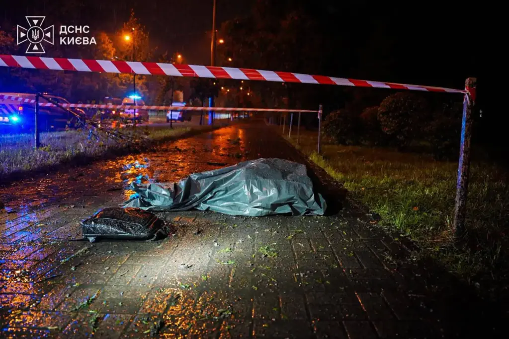 A body lies on the street following a Russian strike on Kyiv, Ukraine.