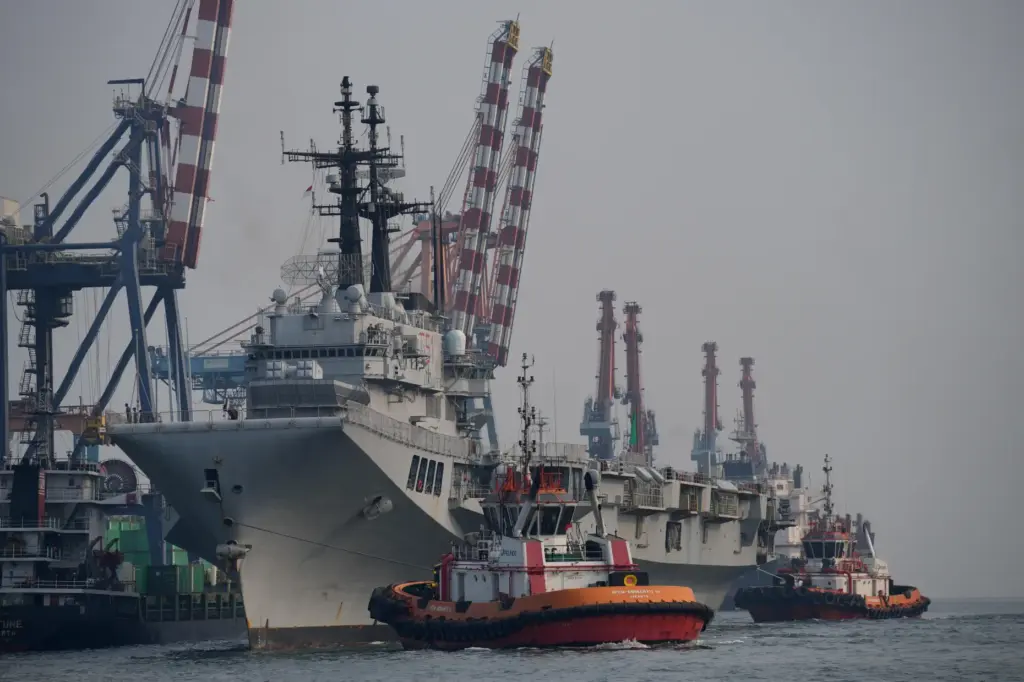 The Giuseppe Garibaldi, a former Italian Navy aircraft carrier, arrives...