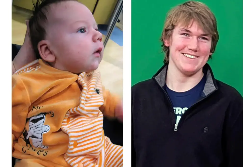 A combination of photos shows James Fulton Engstrom in the NICU and in January.