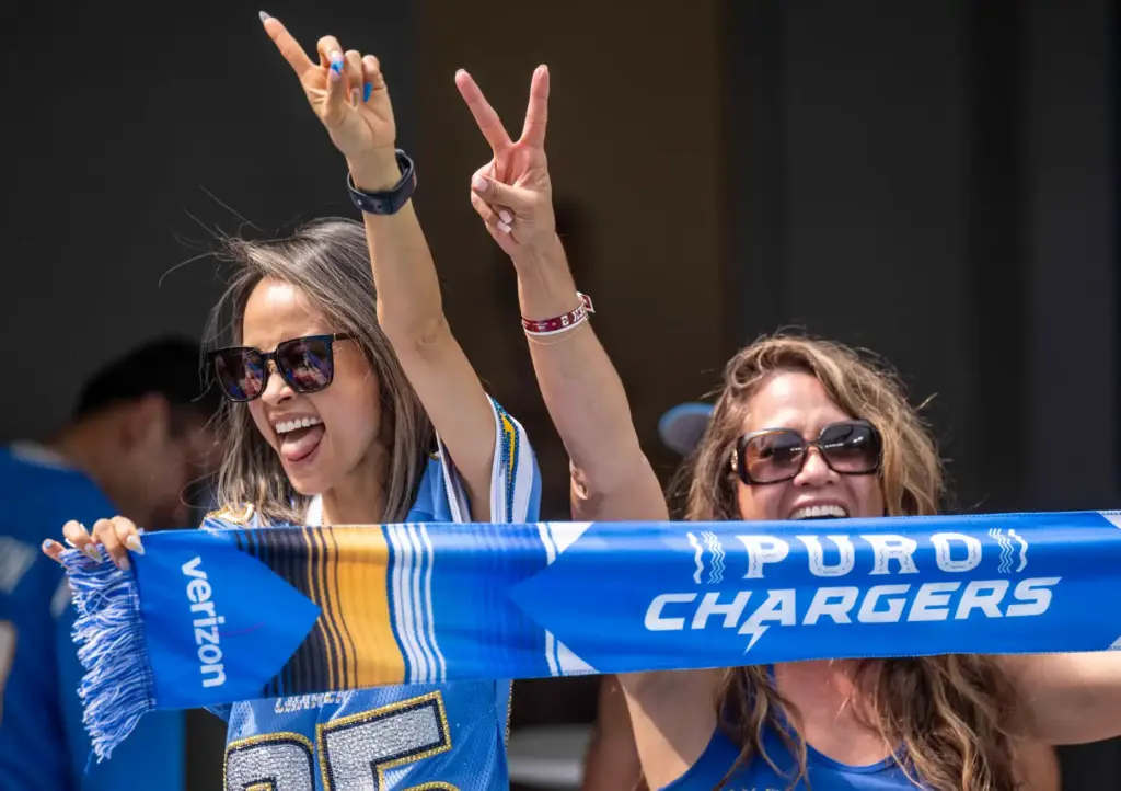 Fans cheer on the Chargers during a game against the...