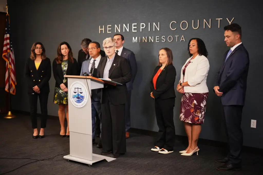 Hennepin County Attorney Mary Moriarty speaks during a news conference.