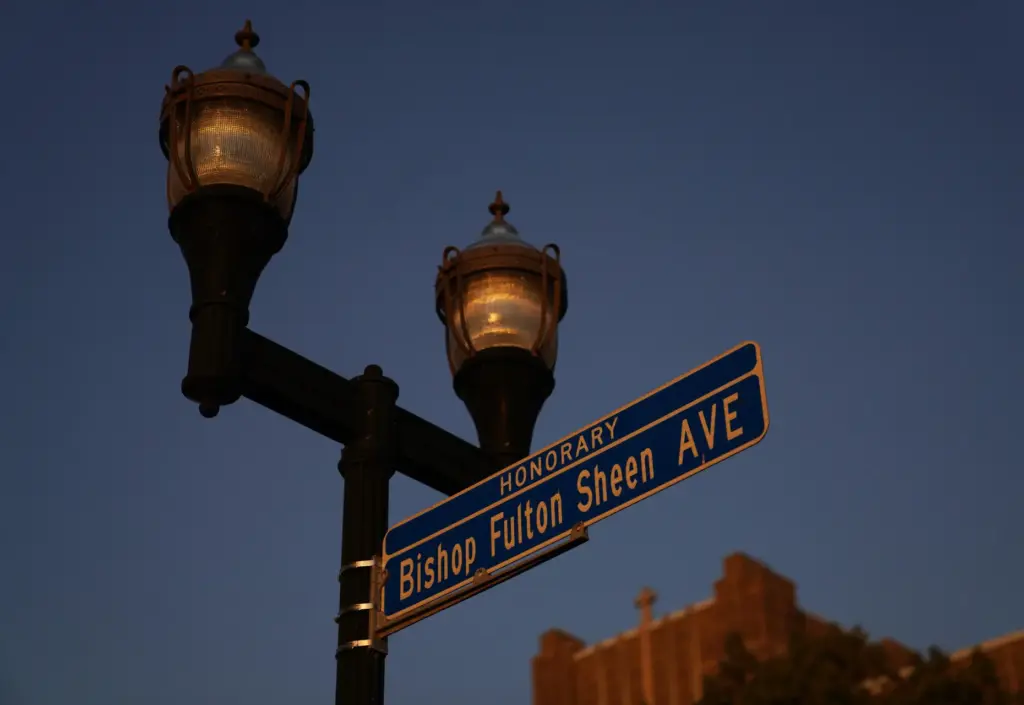 An honorary street sign for the late Archbishop Fulton Sheen