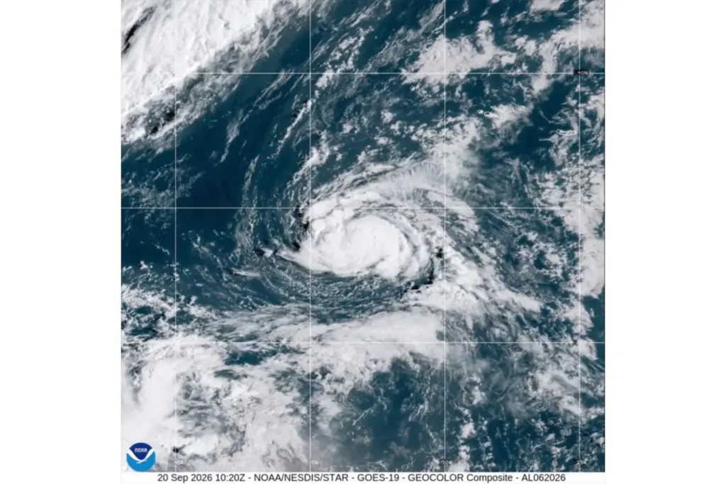 This satellite image from the National Oceanic and Atmospheric Administration...
