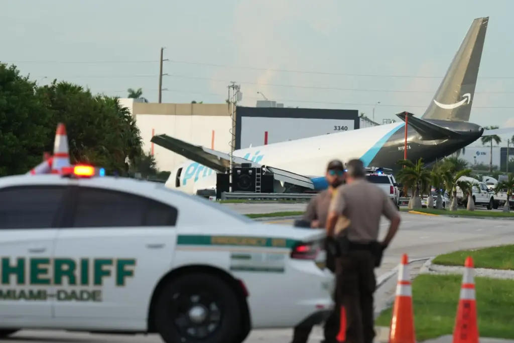 An Amazon cargo plane sits at the Miami International Airport.