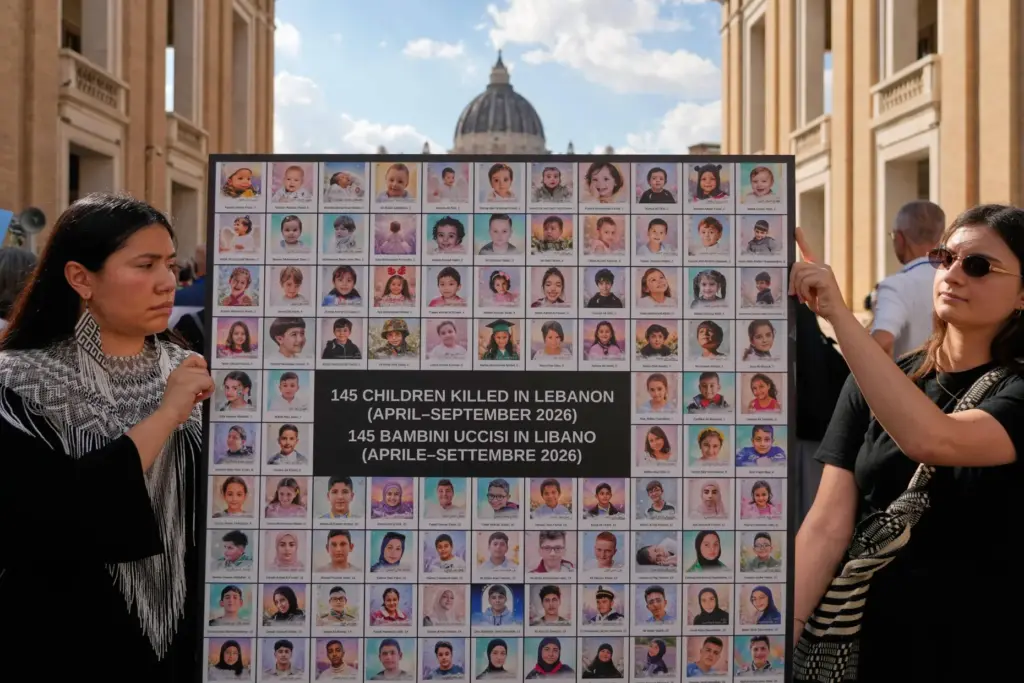 Demonstrators show a placard as they gather with priests from...
