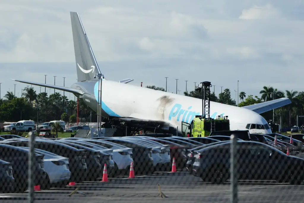 An Amazon cargo plane sits at the Miami International Airport.