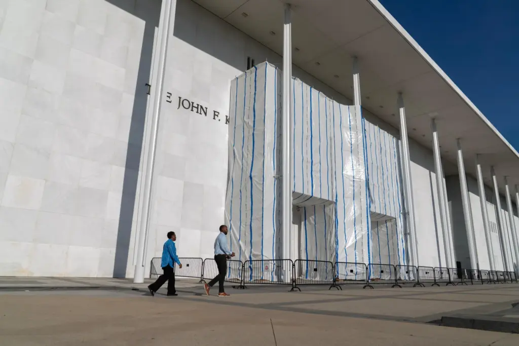 People walk outside of the John F. Kennedy Center for...