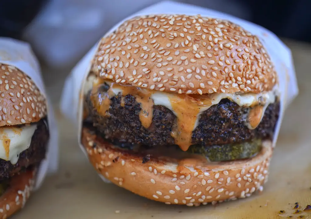 A freshly made burger by AGLâs Craft Meats at the...