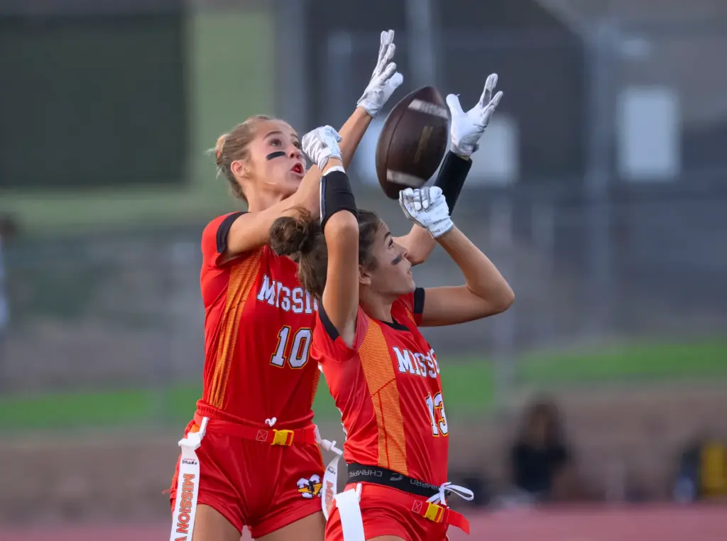 Mission Viejo’s Leah Vanderveen, left, and Cody Lambert get their...