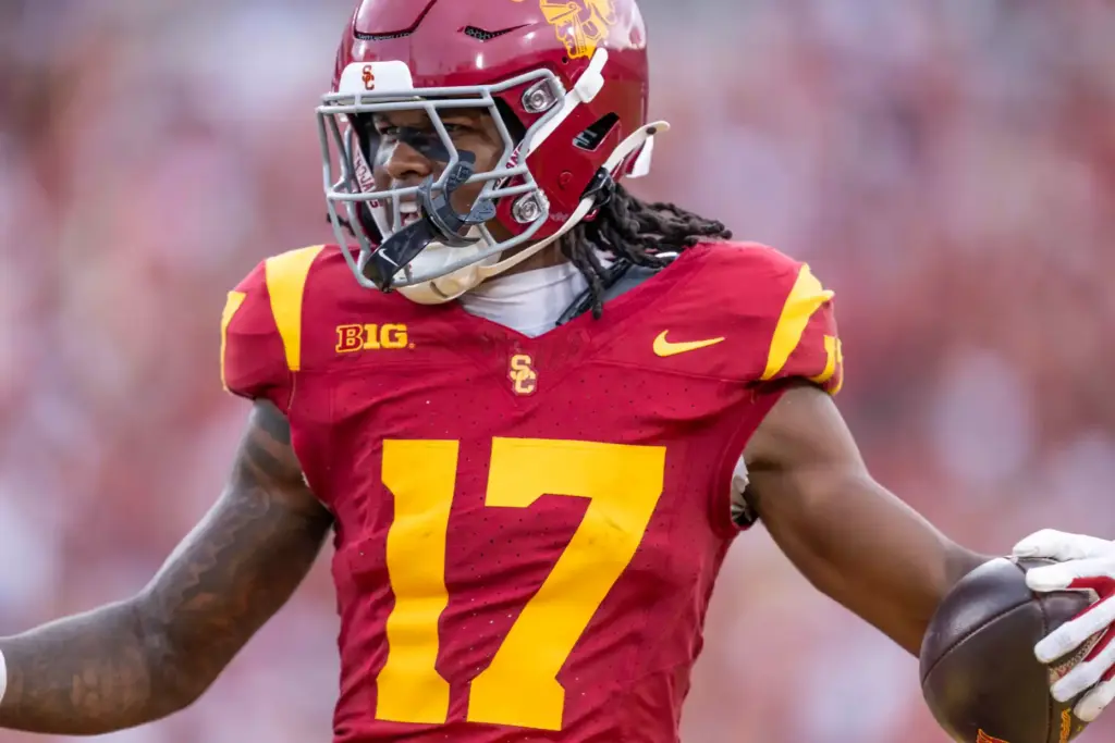 USC wide receiver Kayden Dixon-Wyatt (17) celebrates a touchdown during...