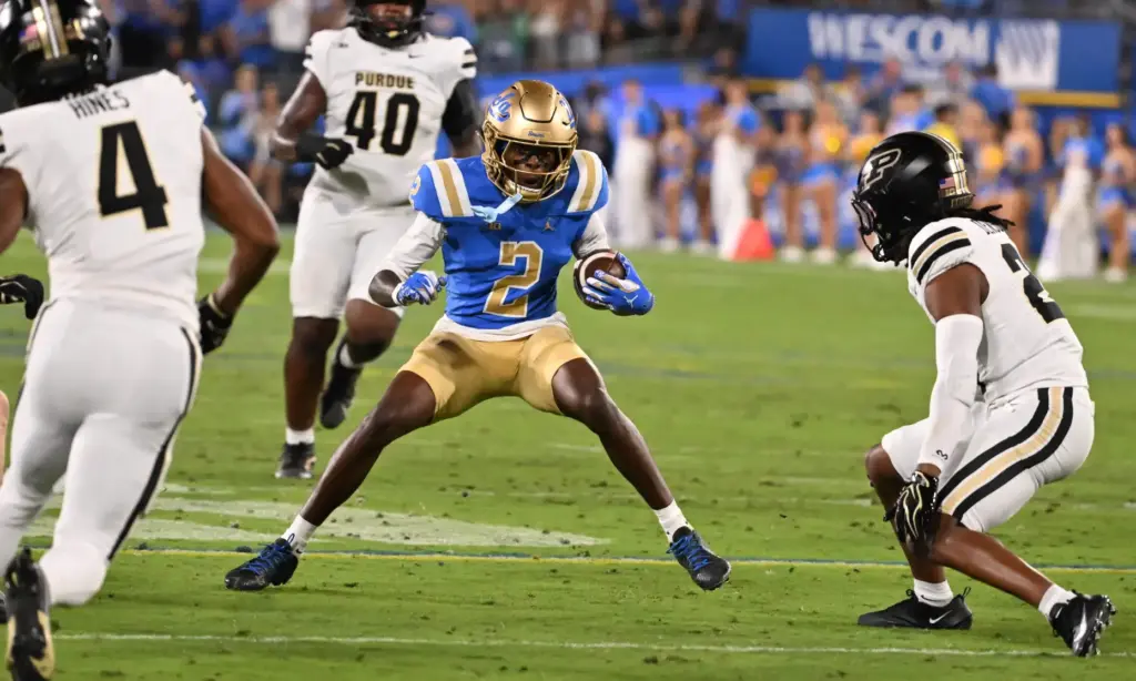 Wide receiver Brian Rowe Jr. (2) of the UCLA Bruins...