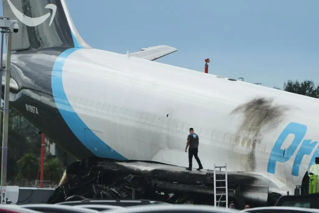 An Amazon cargo plane sits at the Miami International Airport.