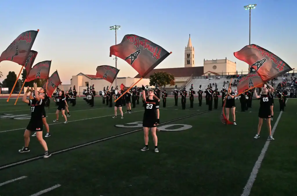 The Huntington Beach Flag team performs, September 18, 2026, at...