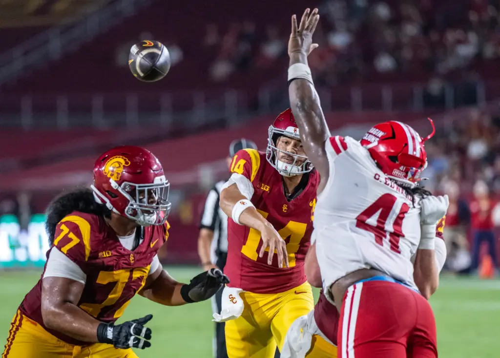 USC quarterback Jayden Maiava (14) throws the ball during a...
