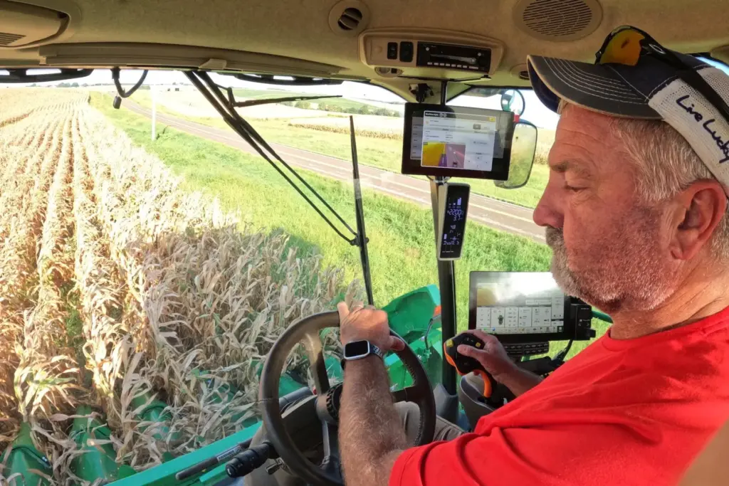 Farmer Jason Kurtz harvests corn Tuesday, Sept. 8, 2026, near...
