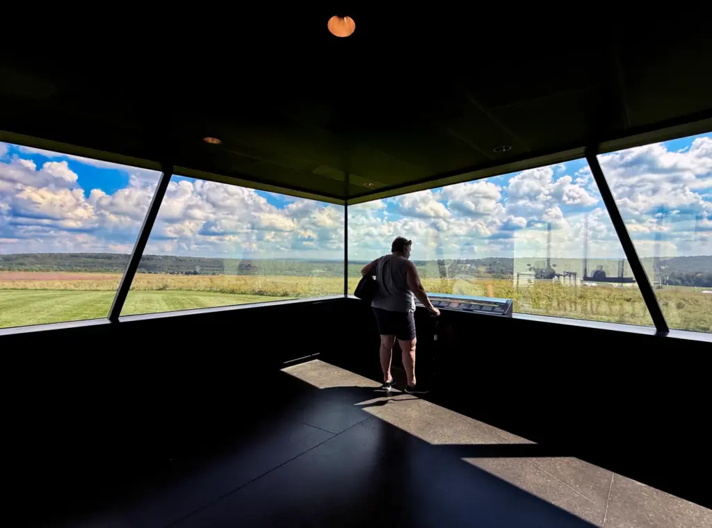 A visitor to the Flight 93 National Memorial looks towards...