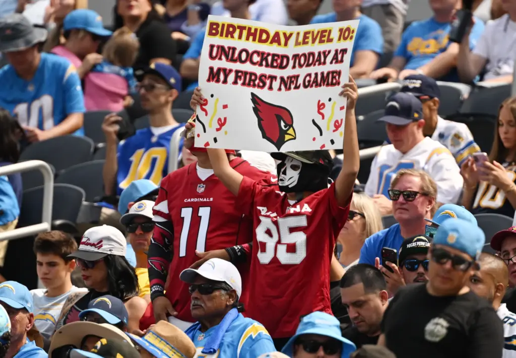 An Arizona Cardinals fan during the first half of an...