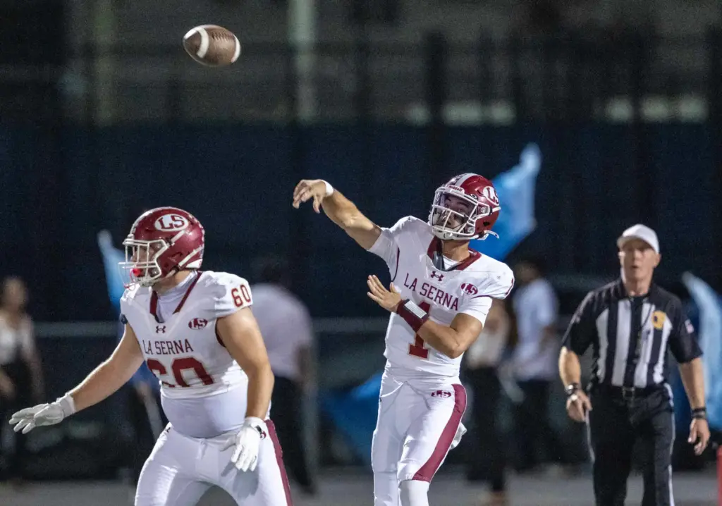 La Serna quarterback Grady Long (1) throws the ball during...