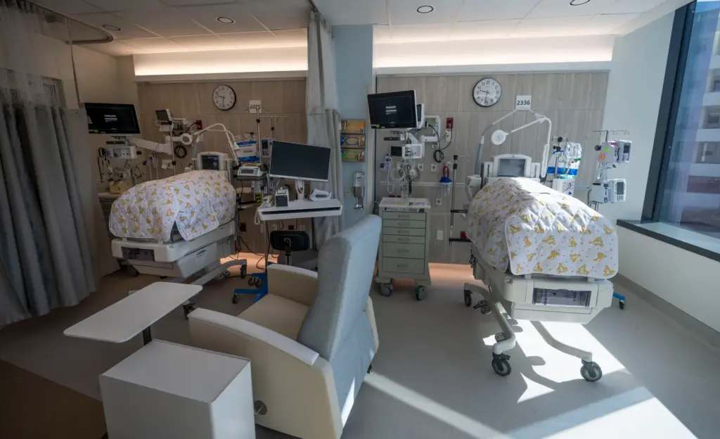A shared room in the neonatal ICU at Hoag Irvine...