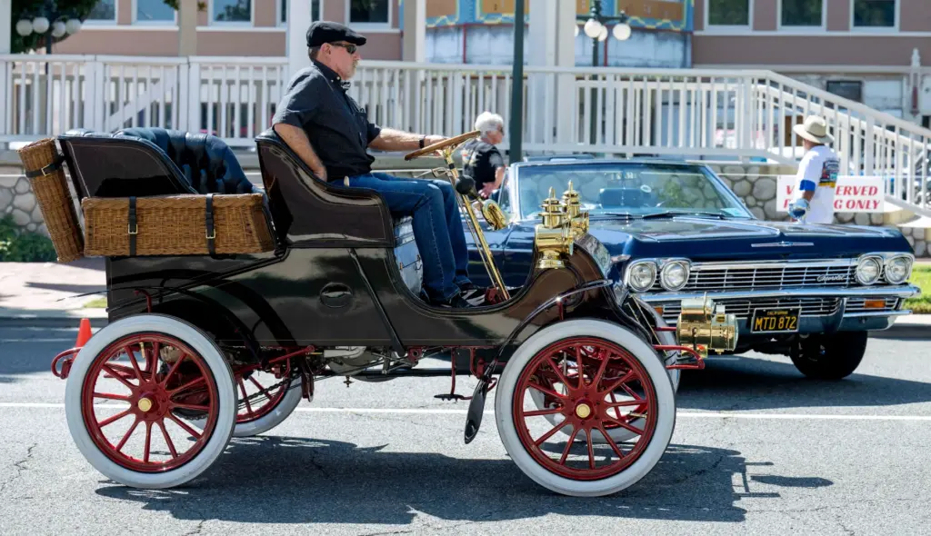 Greg Cosner from Upland drives his 1903 Cadillac during the...