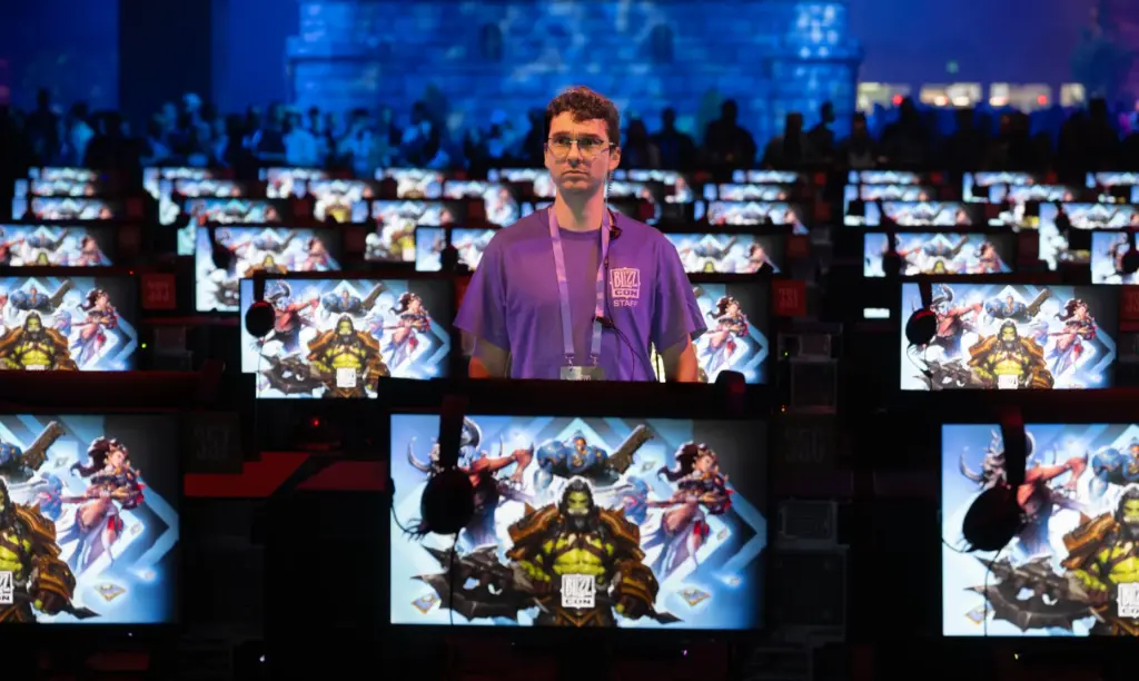 David Alfano watches the opening ceremony of BlizzCon, a weekend...