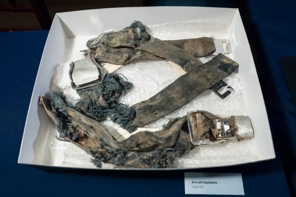 Seatbelts recovered from the wreckage of United Airlines Flight 93...