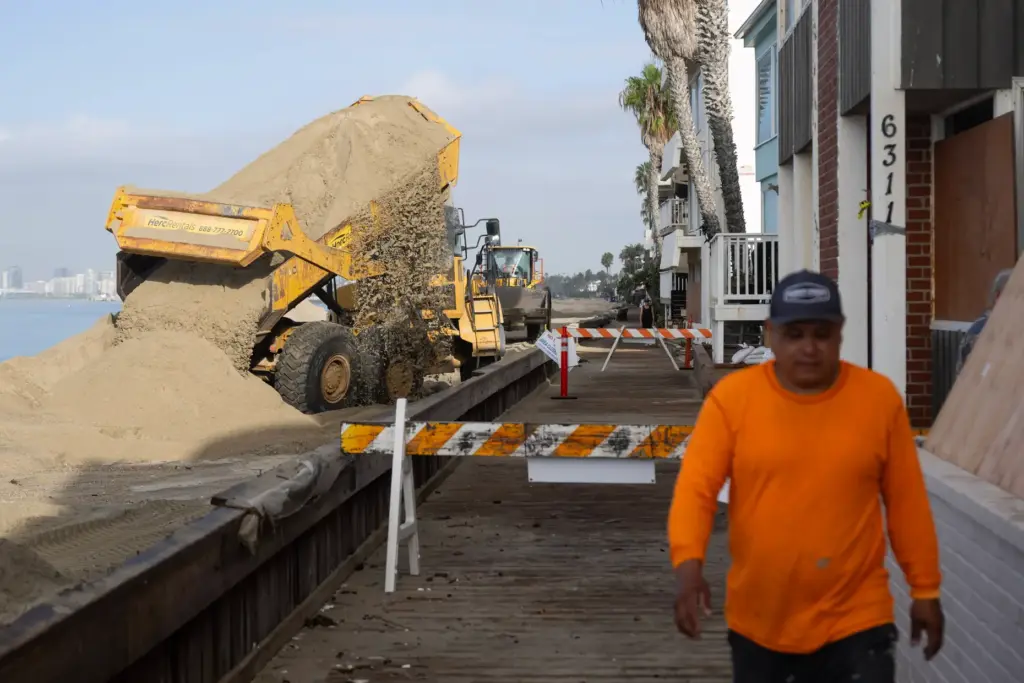 Crews continue to reinforce vulnerable portions of the pedestrian boardwalk...
