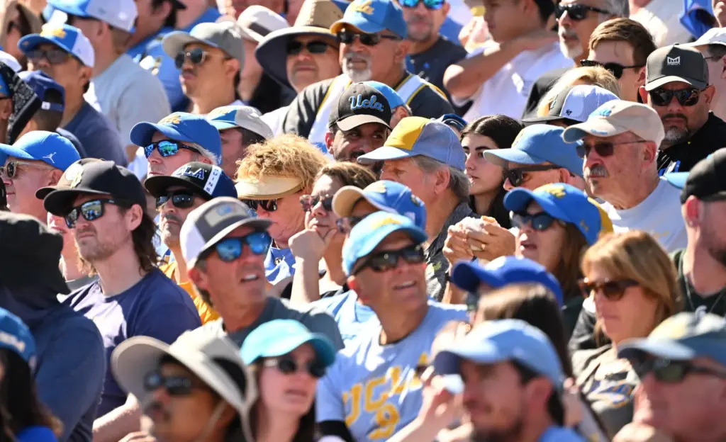 UCLA Bruins fans look on in the first half of...